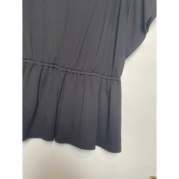 Peplum Flutter Sleeve Top Womens Size Large Black Loose Classic Dressy Blouse - Picture 3 of 11